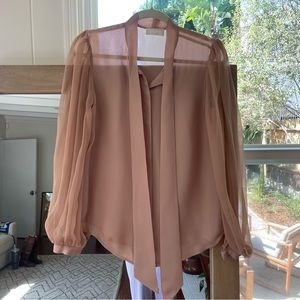 7 for All Mankind silk blouse with neck tie detail and sheer sleeves